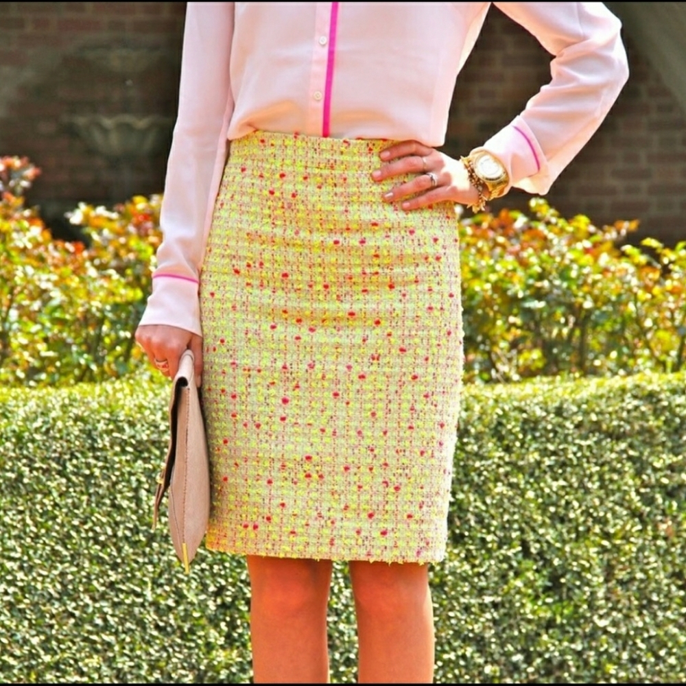 J. Crew yellow tweed boucle no. 2 pencil skirt 10
